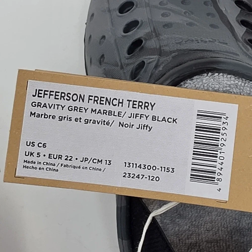 New! Native Jefferson French Terry Toddler Slip On Shoes Grey Black US C6